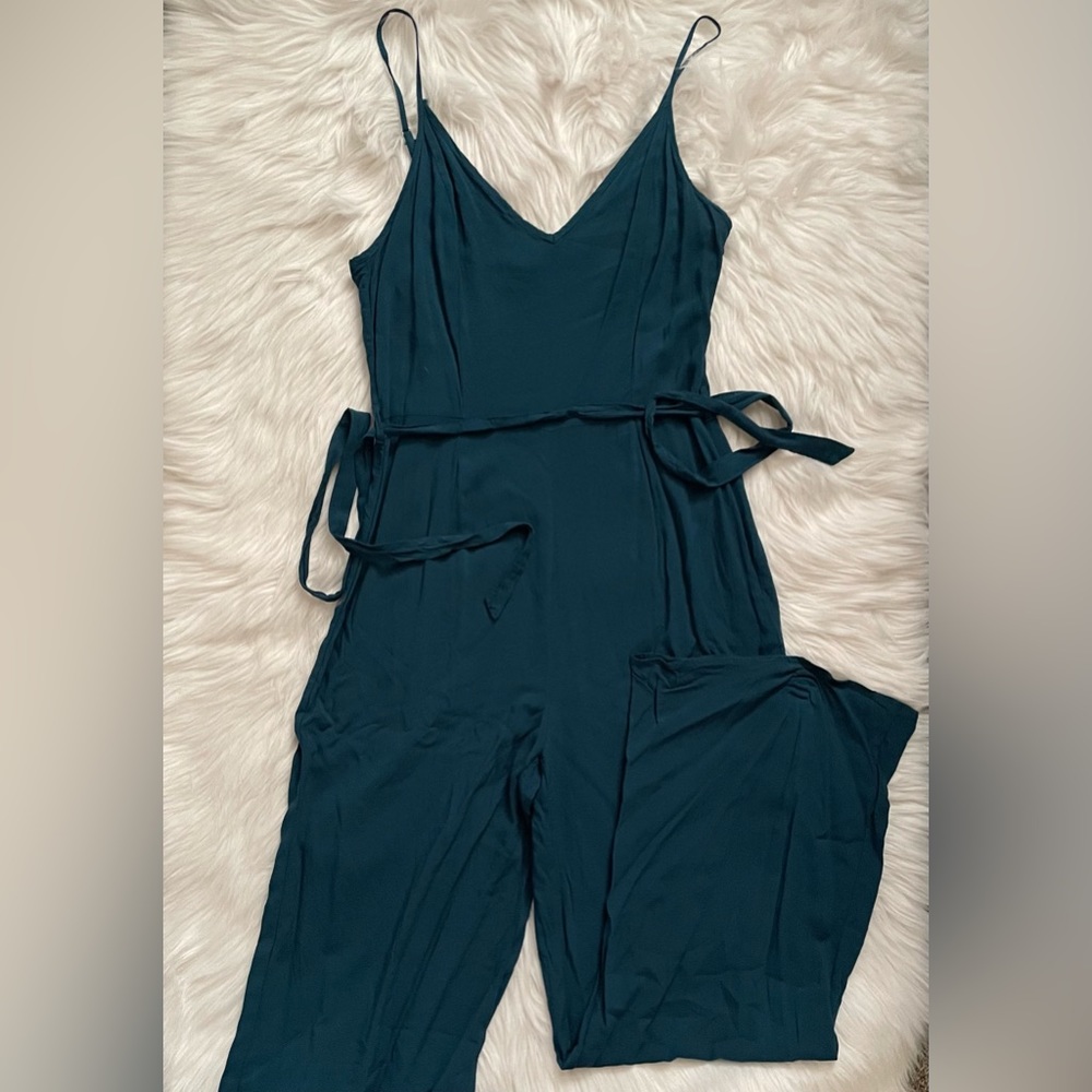 Wide leg turquoise romper